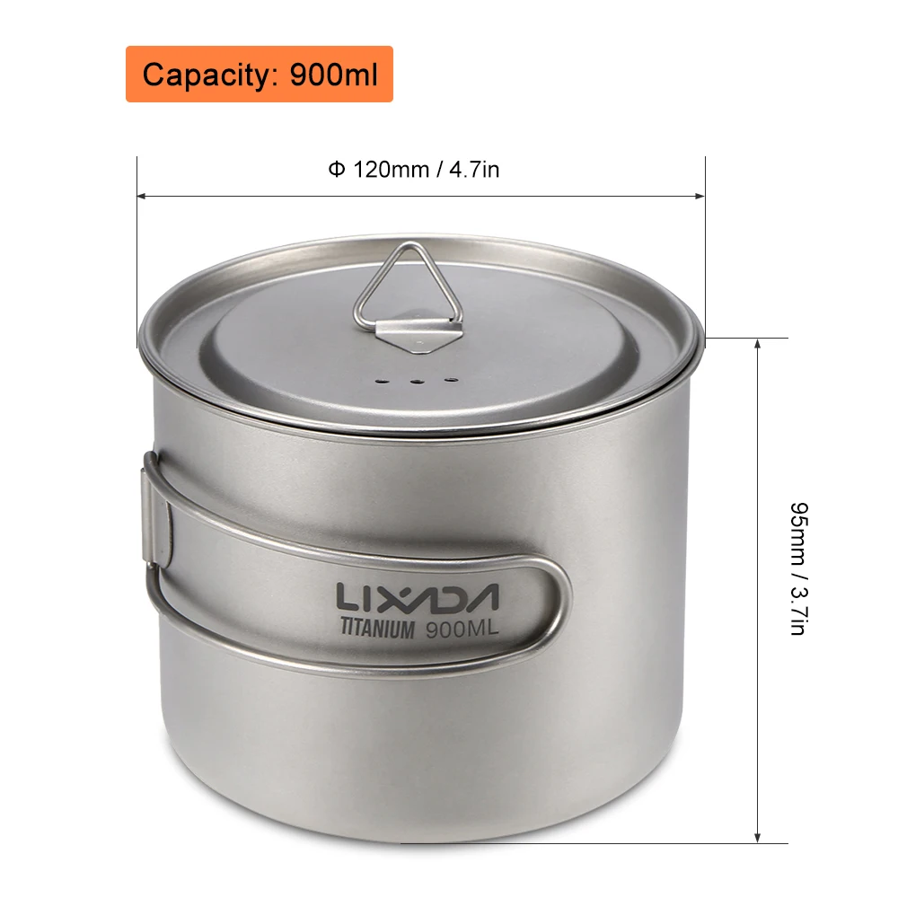 Lixada 900 мл Сверхлегкая титановая кружка портативная чашка подвесной горшок с