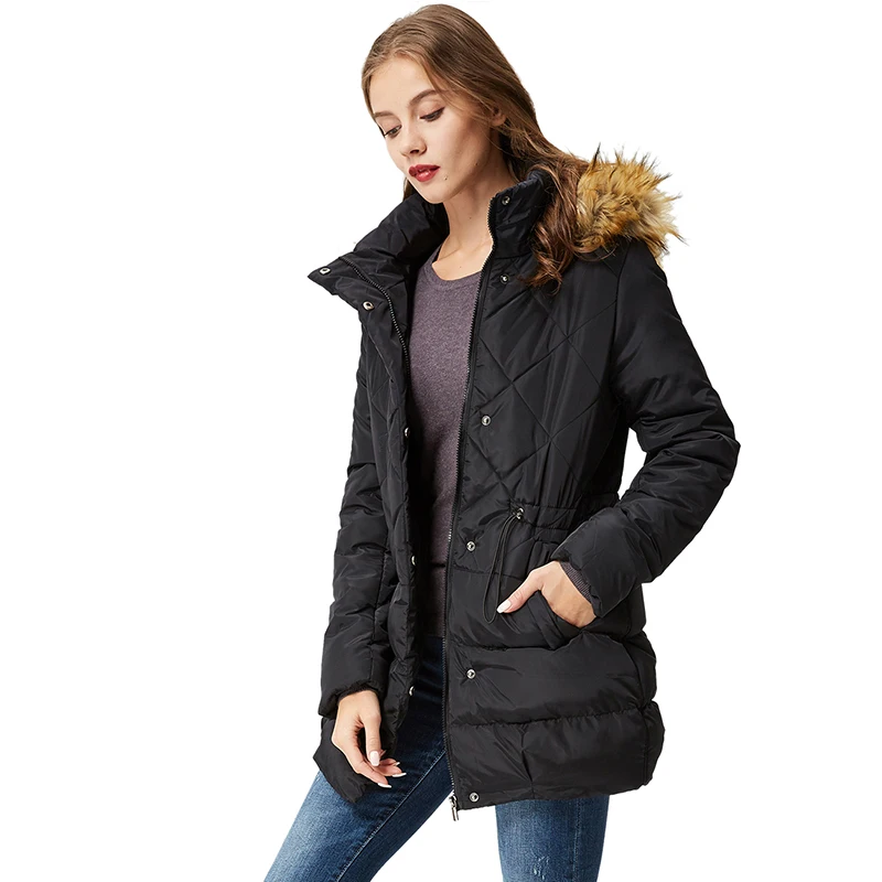 GLO-STORY женский зимний Черный пуховик пальто Повседневная Длинная женская парка