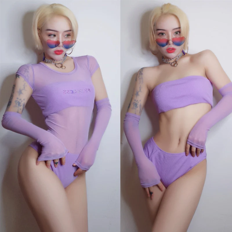 Женский костюм для джазового танца фиолетовый спортивный ночного клуба ГОГО