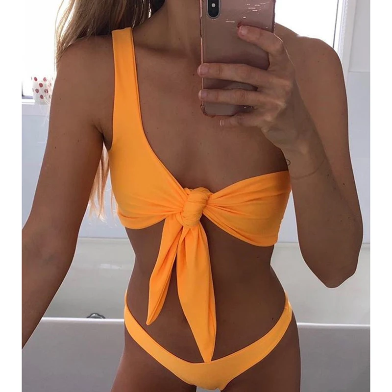Оранжевый однотонный сексуальные женские летние пляжные купальники Для женщин