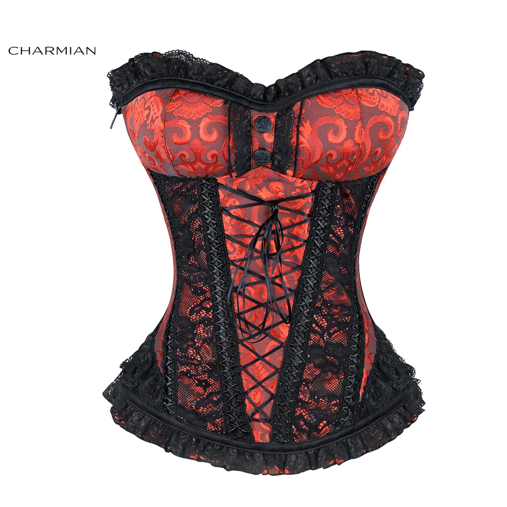 Red Corset Charmian женский сексуальный Готический викторианский стимпанк корсет, платье, набор, стальные косточки, овербюст, корсеты и бюстье, вечерние, для тренировок по талии - Цвет: Red Corset