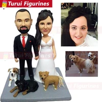 clay cat dog figurines from your photos wedding couple cake topper with dogs custom bobblehead people figurines miniatures dolls