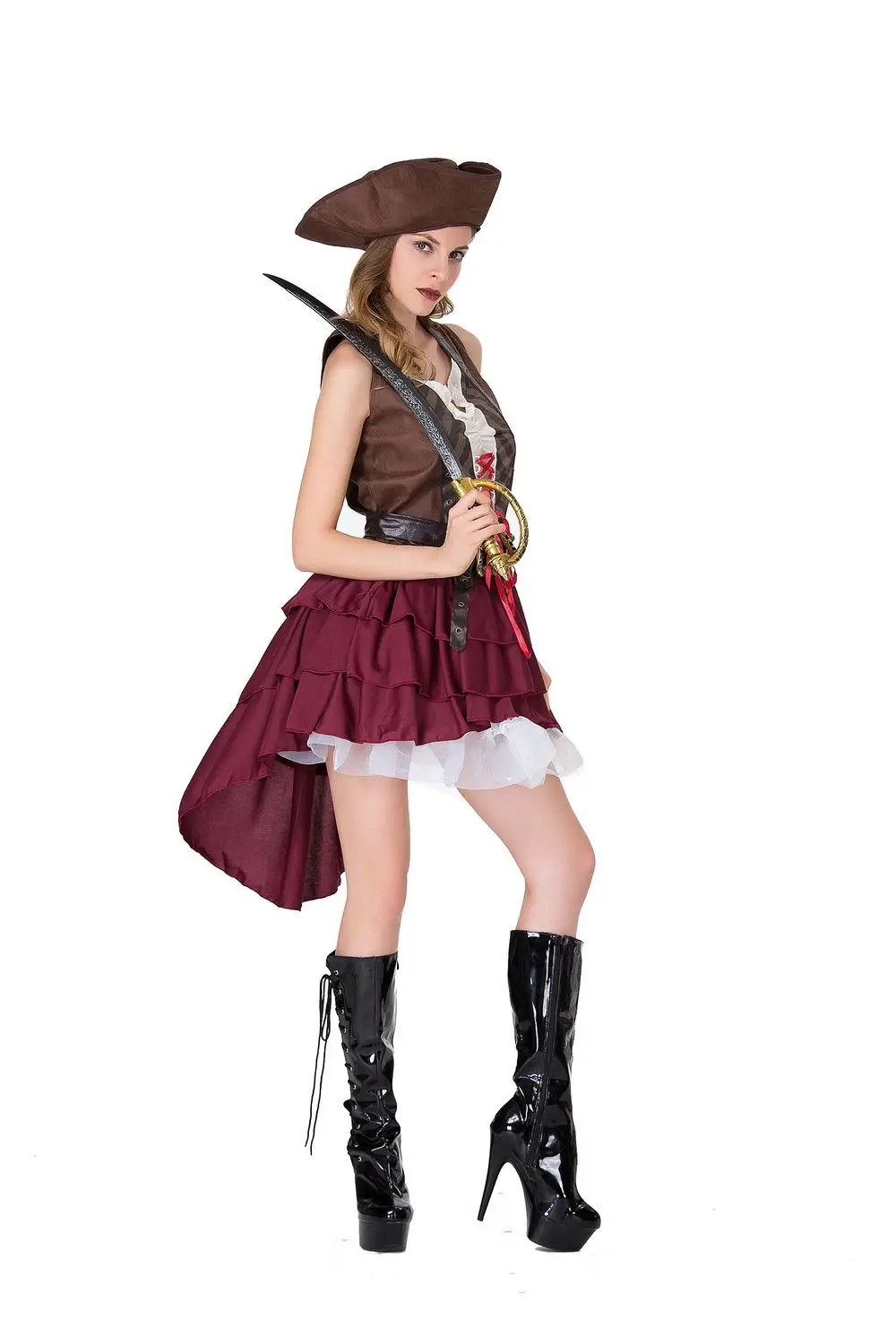 Бесплатная доставка новый стиль женские Пираты платье для косплея со шляпой
