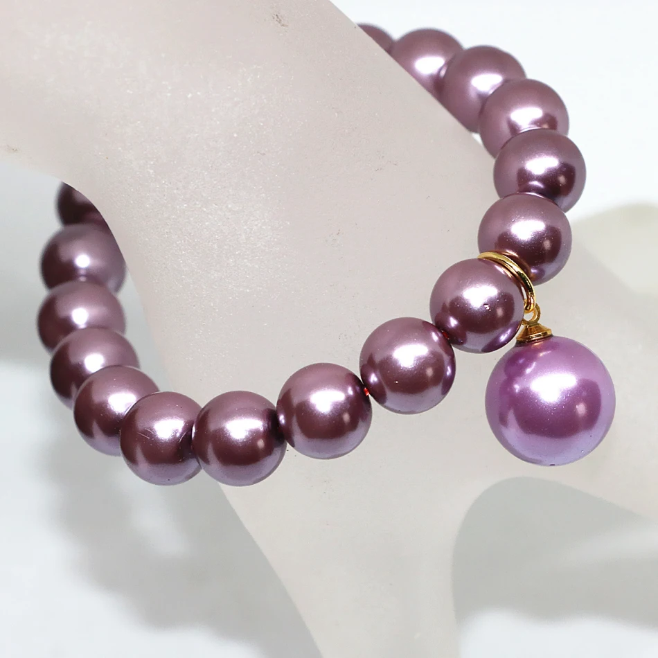 Высокое качество браслет для женщин 10 мм фиолетовый корпус имитация жемчуга