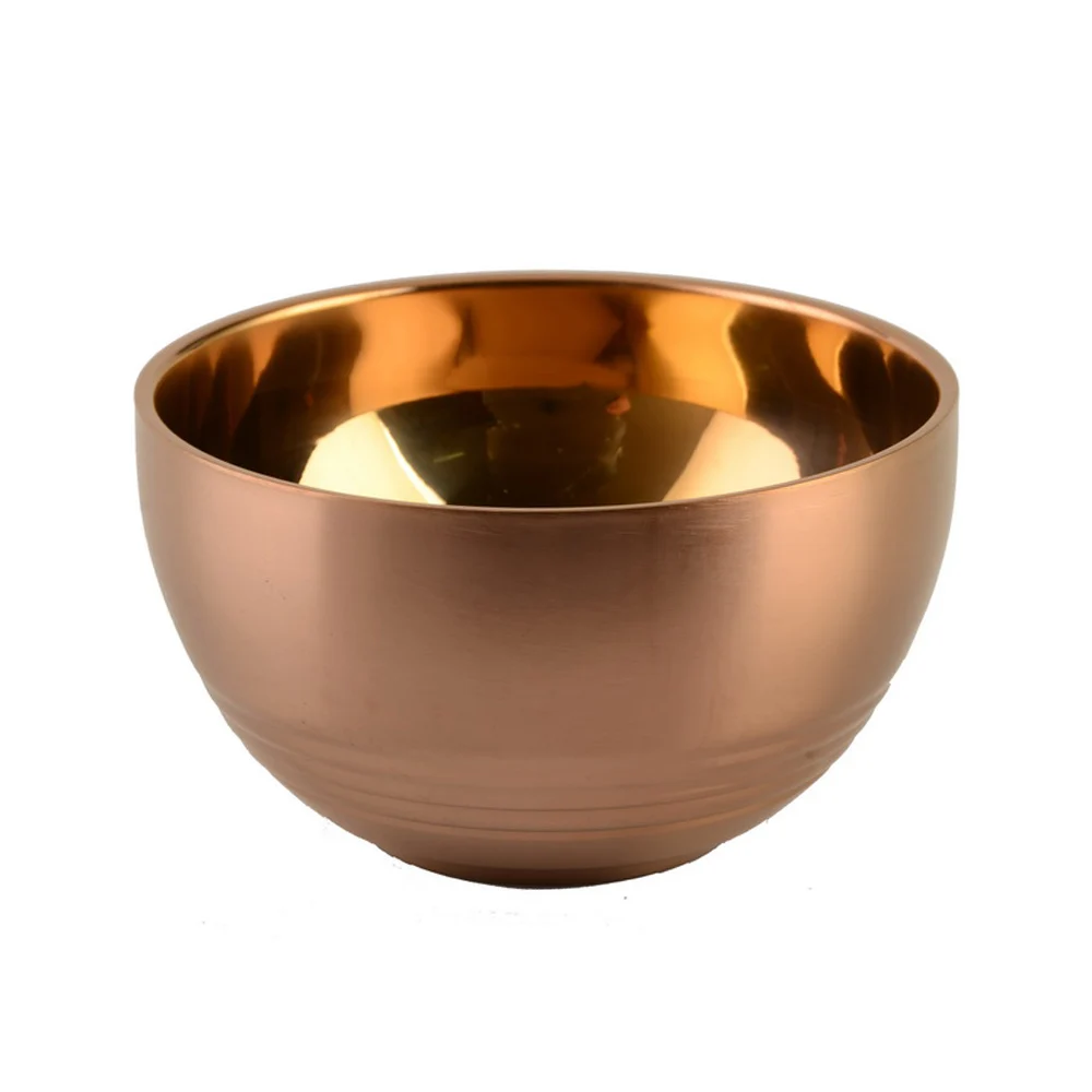 Rose gold Миска из нержавеющей стали со стенками теплоизоляционные гладкие миски Нескользящие двухслойные миски для детей Детская кухонная посуда - Цвет: Rose gold