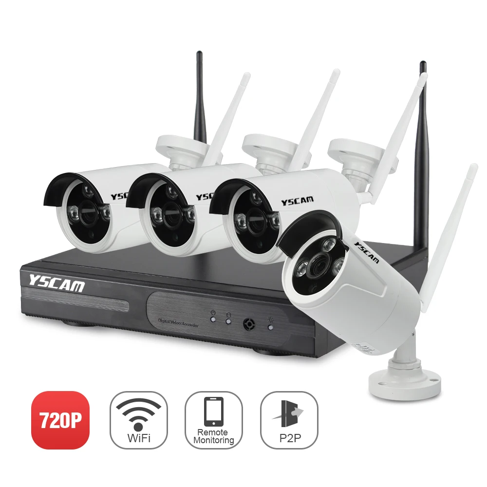 YSCAM 4CH Беспроводной 1.0MP ИК Комплект Камеры 720 P HDMI P2P ONVIF NVR WI FI Ip камеры Открытый IP66