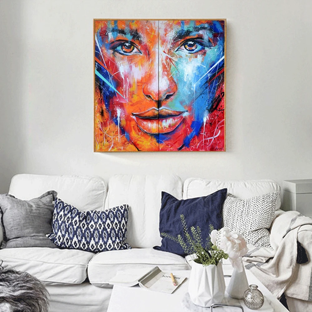 Абстрактный портрет настенная живопись с двумя лицами масляная холст красота
