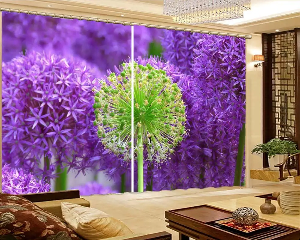 Фиолетовый Одуванчик пейзаж 3D шторы для спальни дети гостиная драпировка ткань