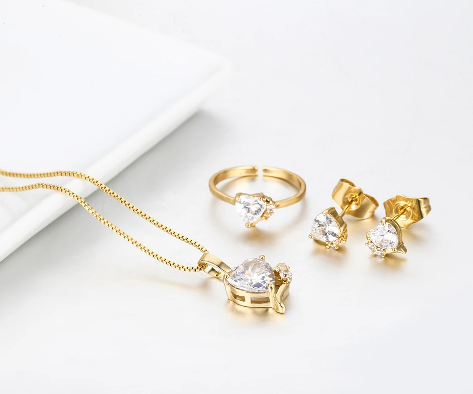 Комплект из колье серёг и кольца с фианитом | Украшения аксессуары