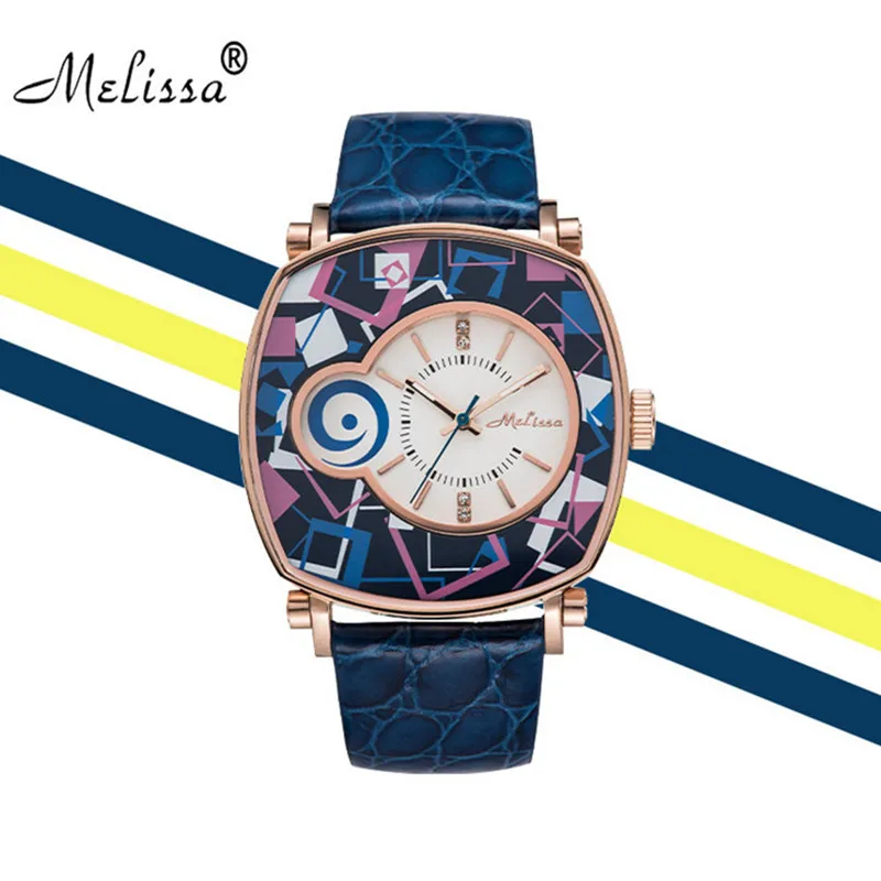 MELISSA Fashion Vintage Square Watches Big Size Women Camouflage Watch Vogue Exaggerated Genuine Leather Wristwatch Montre Femme