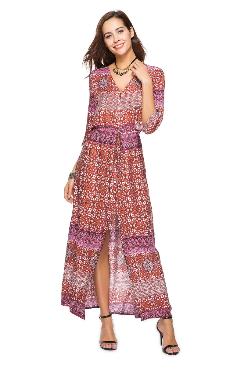 Boho длинное пляжное платье, летнее женское платье-туника на пуговицах, платье с разрезом спереди, купальный костюм, накидка, купальник, юбка, халат De Plage A52