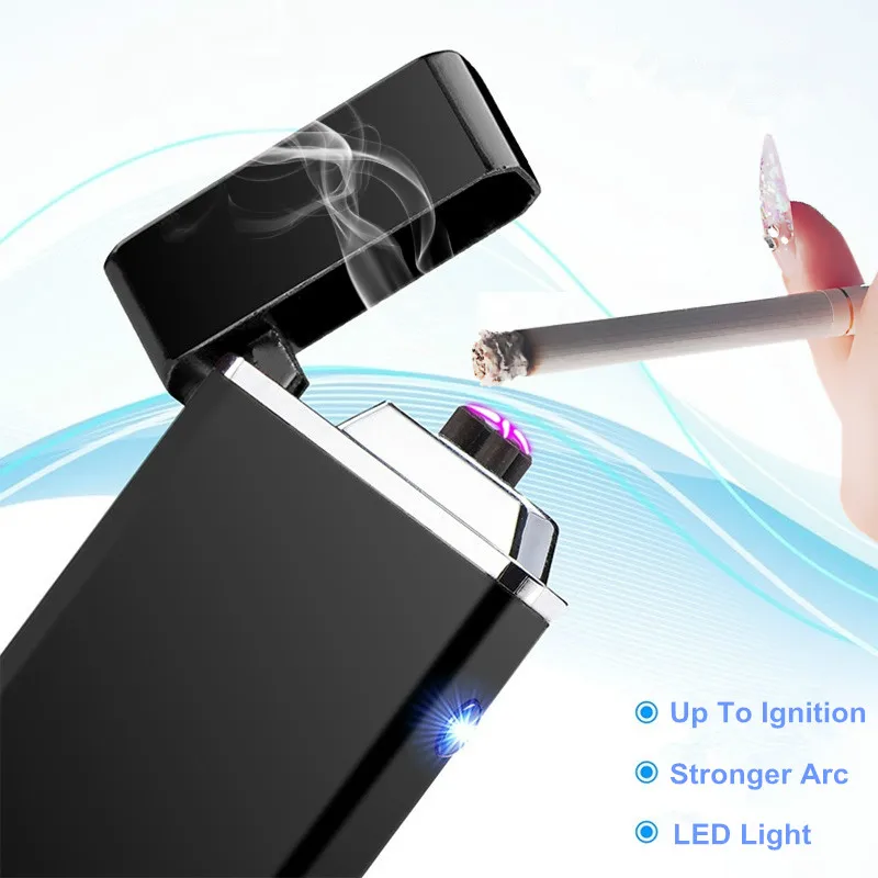 Светодиодная кнопка двойная дуга Электронная зажигалка для сигарет курения USB