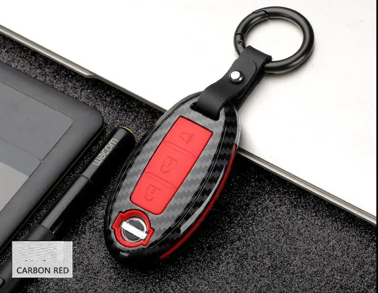 B Carbon Red Чехол из углеродного волокна для автомобильного ключа для Nissan Qashqai J10 J11 X-Trail t31 t32 kicks Tiida Pathfinder Murano Note Juke - Название цвета: B Carbon Red