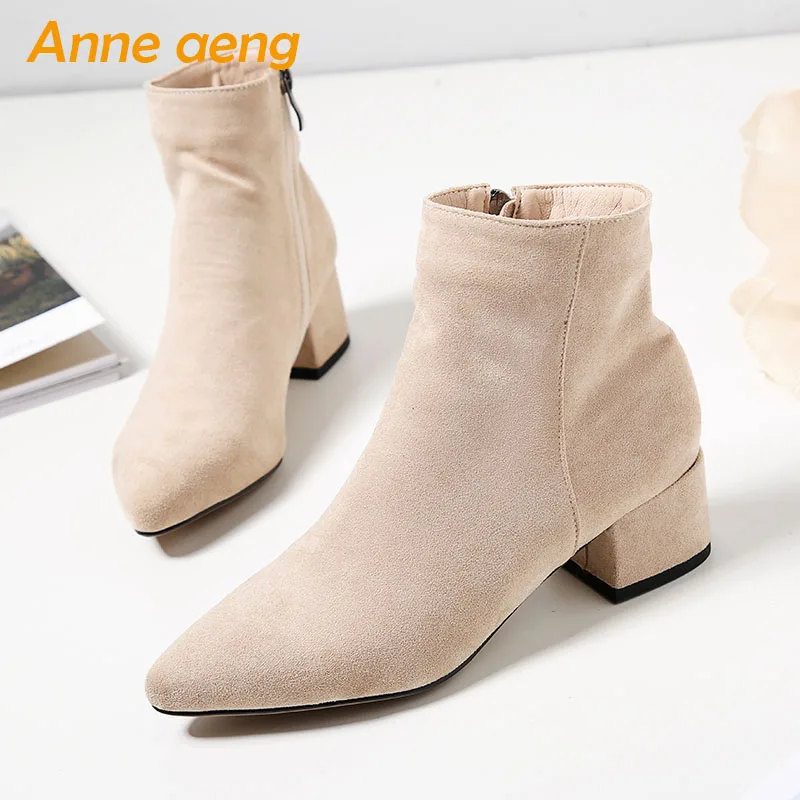 Новинка 2018 года зимние женские ботильоны на среднем квадратном каблуке 5 см с