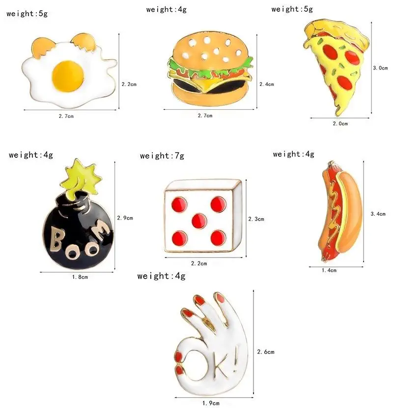 Sangdo Lovely Cartoon Food Pizza Hamburger Hot Dog Omelette Dice Bombs Enamel Brooches Pins Shirt Jacket Collar Badge Jewelry 3 | Украшения