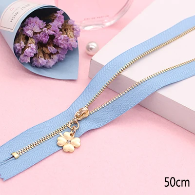 Комплект из 2 предметов Meetee 3# молнии с закрытым концом 35/40/50 см металлическая молния с цветами и жемчугом слайдер многоцветный для Портной Швейные DIY мешок одежды Craft Accessoy - Цвет: blue 50cm