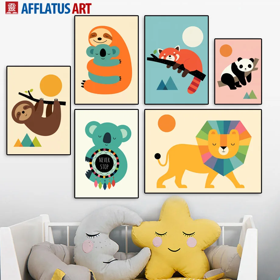 Милый Единорог коала Лев ленивый панда лиса скандинавские плакаты и принты