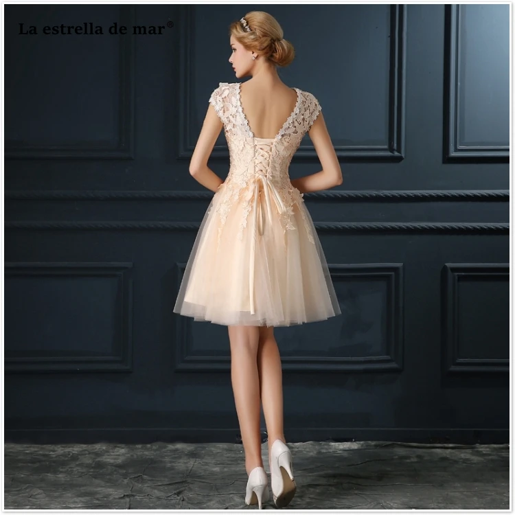Vestido коктейльное новинка из кружева, с вырезом на шее с короткими рукавами трапециевидной формы Серебро Цвет персиковый, красное платье для вечеринки короткое sukienka koktajlowa