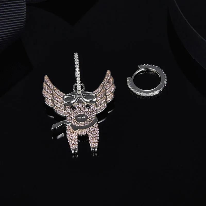 Pink Piggy SLJELY, настоящее 925 пробы, серебряные асимметричные серьги, модные женские циркониевые радужные кактусы, арбуз, дьявол, ананас, висячие серьги - Окраска металла: Pink Piggy