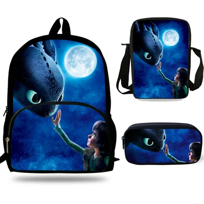 7j0007 16 дюймов Mochila Как приручить рюкзак с принтом Дракона Для детей подростков школьный рюкзак для девочек мальчиков школьные сумки 3 комплекта - Цвет: 7j0007