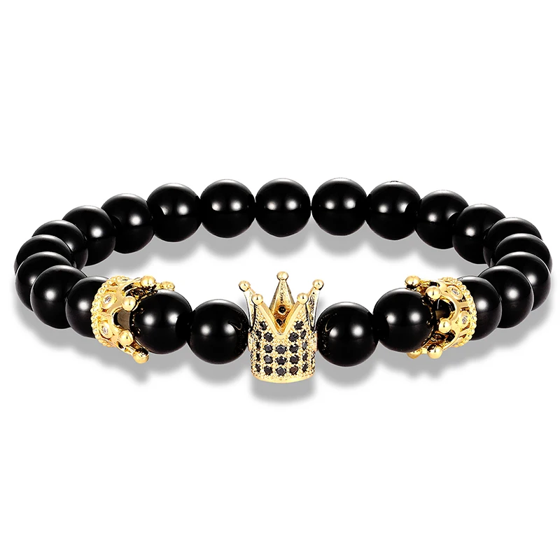 

Crown charm couple bracelet industry crown couple distance bracelet 8 meters natural stone drill bracelet Valentine's Day gift