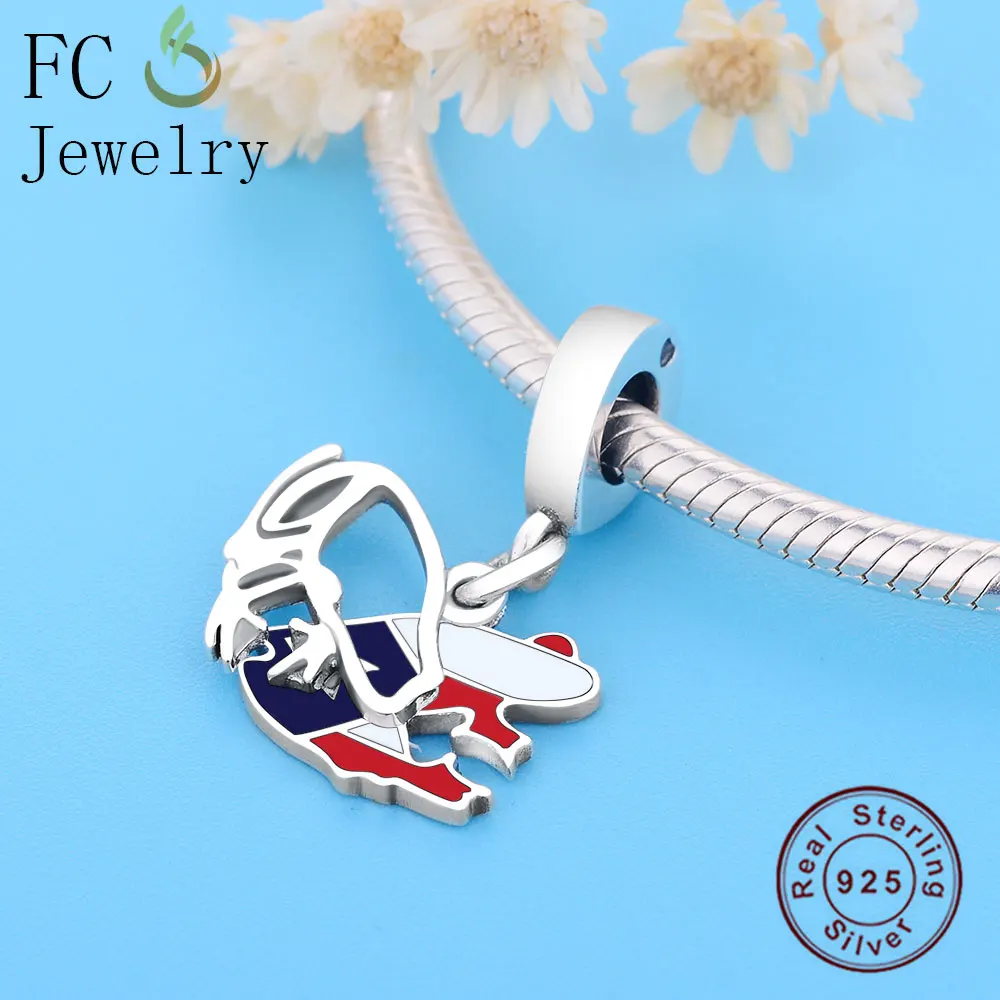 FC Jewelry Fit Original Pandora Charm Bracelet 925 Sterling Silver Puerto Rico Blue Enamel Flag Frog Pendant Beads Berloque