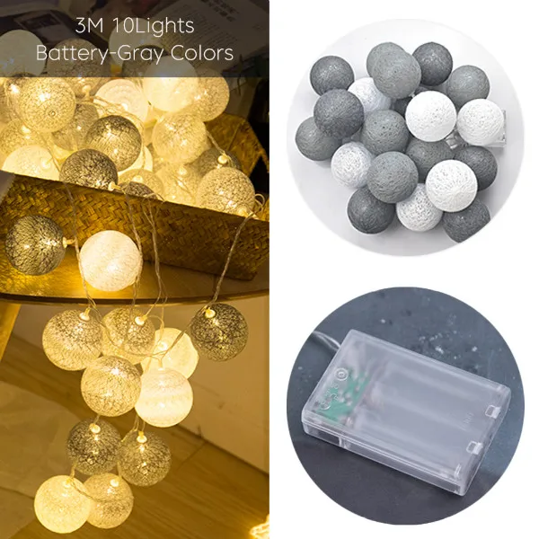 3M 20LED 05 Светодиодный светильник для украшения комнаты, гирлянда с хлопковыми струнными шариками, светильник s USB DIY 6 см, хлопковый шар, светильник с цепочкой, сказочный светодиодный светильник, подарки на день рождения, вечерние - Испускаемый цвет: 3M 20LED 05