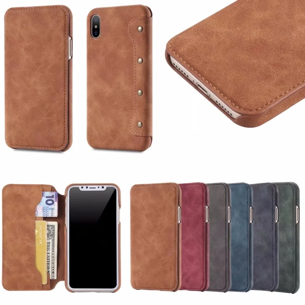 

2018 Top Fashion Direct Selling Anti-knock Luxury Rivet Stand Flip Cover For Iphone X Wallet For 10 Ultra Slim Phone Cases