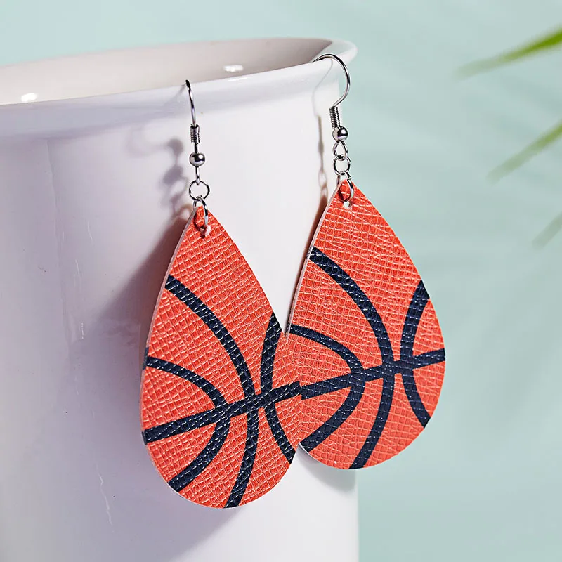 basket ball Женские бейсбольные серьги из искусственной кожи для спорта, баскетбола, футбола, флага Луны, длинные в форме слезы, пирсинг, ювелирные изделия - Окраска металла: basket ball