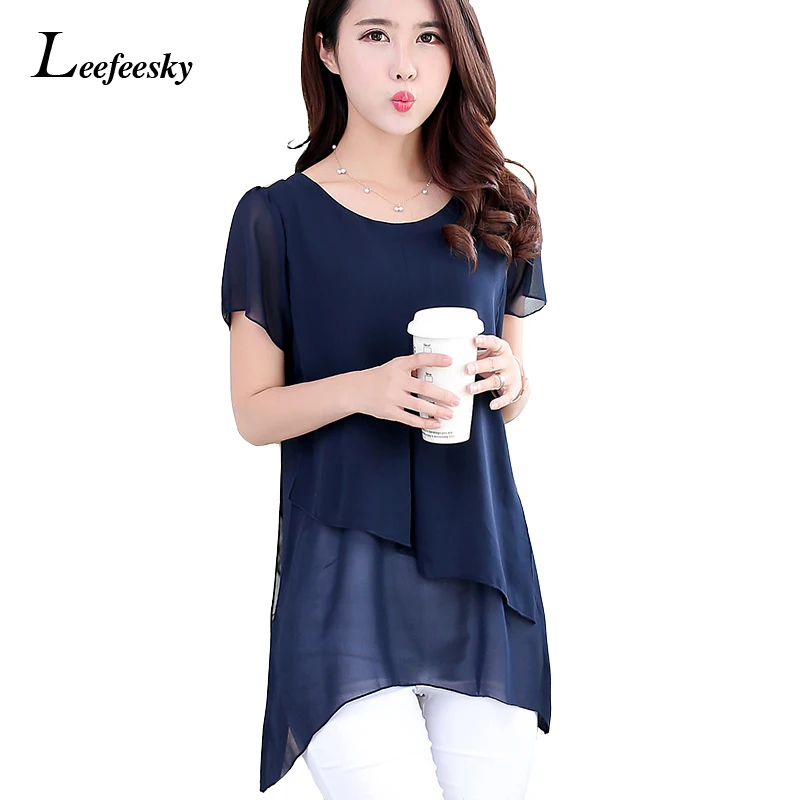Женские повседневные рубашки топ Мода 2017 Летний стиль короткий рукав шифоновая
