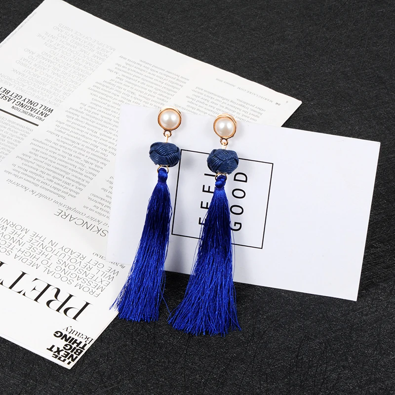 Zhini Новый Плетеный кисточкой Серьги модный бренд желтый черный красный бахрома