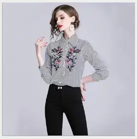 Для женщин блузки для малышек 2019 Новинка весны Slim Fit в полоску Вышивка женская