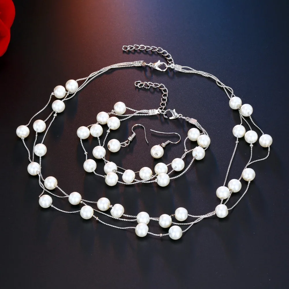 FAMSHIN Модные женские свадебные жемчужные Ювелирные наборы имитация жемчуга