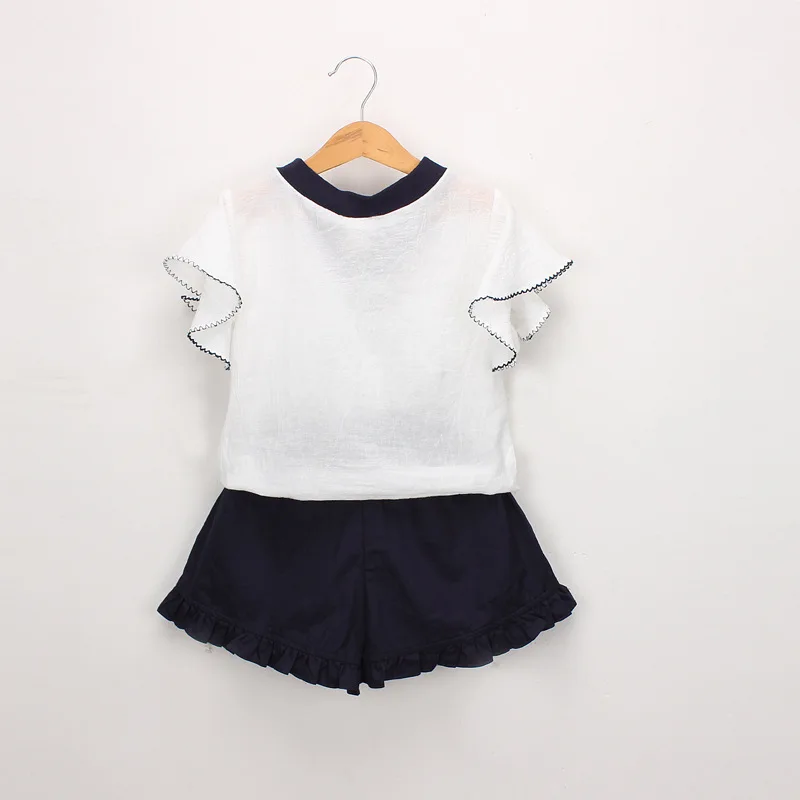 Girls Clothing Set 2019 Summer Clothes Kids Ruffle Top + Ruffled shorts 2PCS Suits For 3 4 5 6 7 8 9 Years | Мать и ребенок