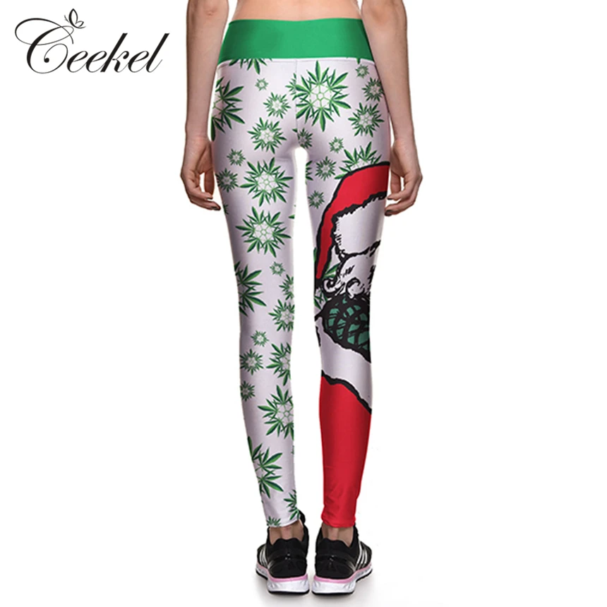 Merry Christmas Santa Claus Snow Hat Print Leggings Plus Size Fitness Pant Sexy Slim Legins High Waist Knitted Leggins | Женская одежда