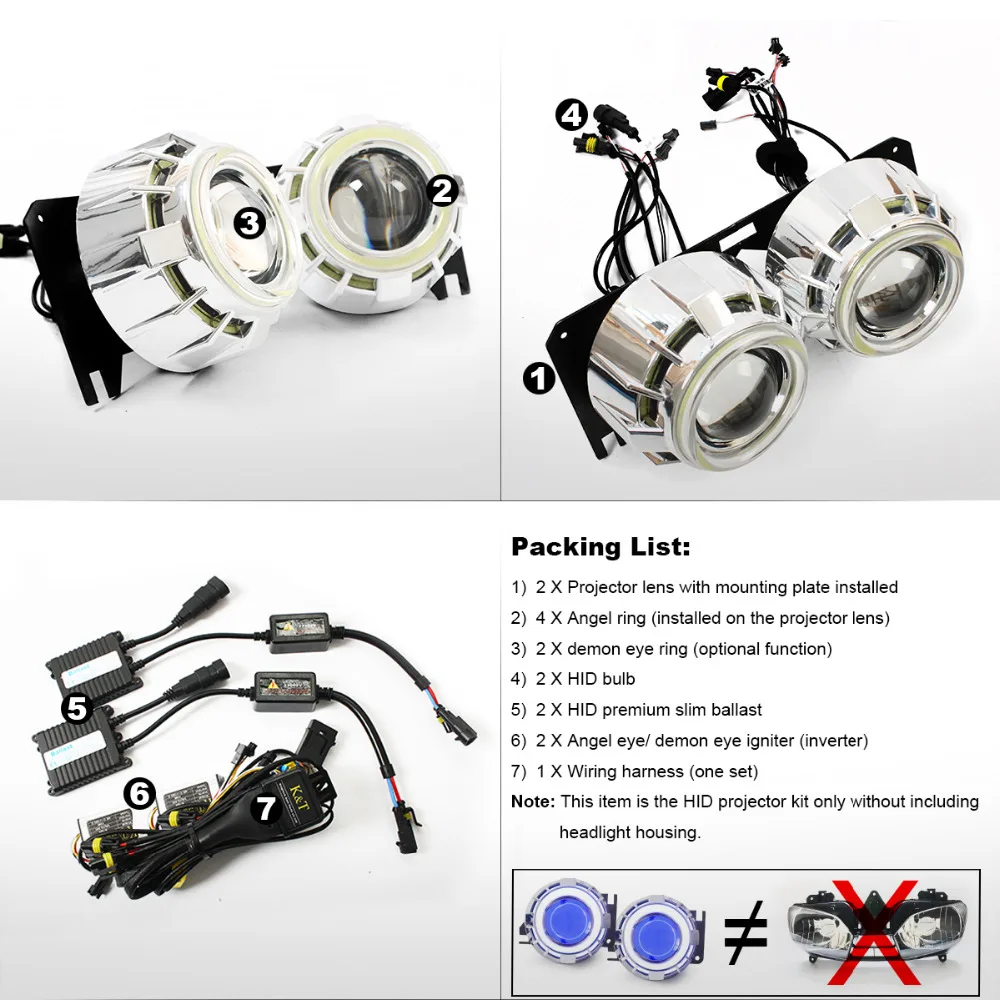 KT фара подходит для Yamaha YZF R6 1999 2002 LED Angel Eye Red Demon Мотоцикл HID Bi xenon объектив проектора