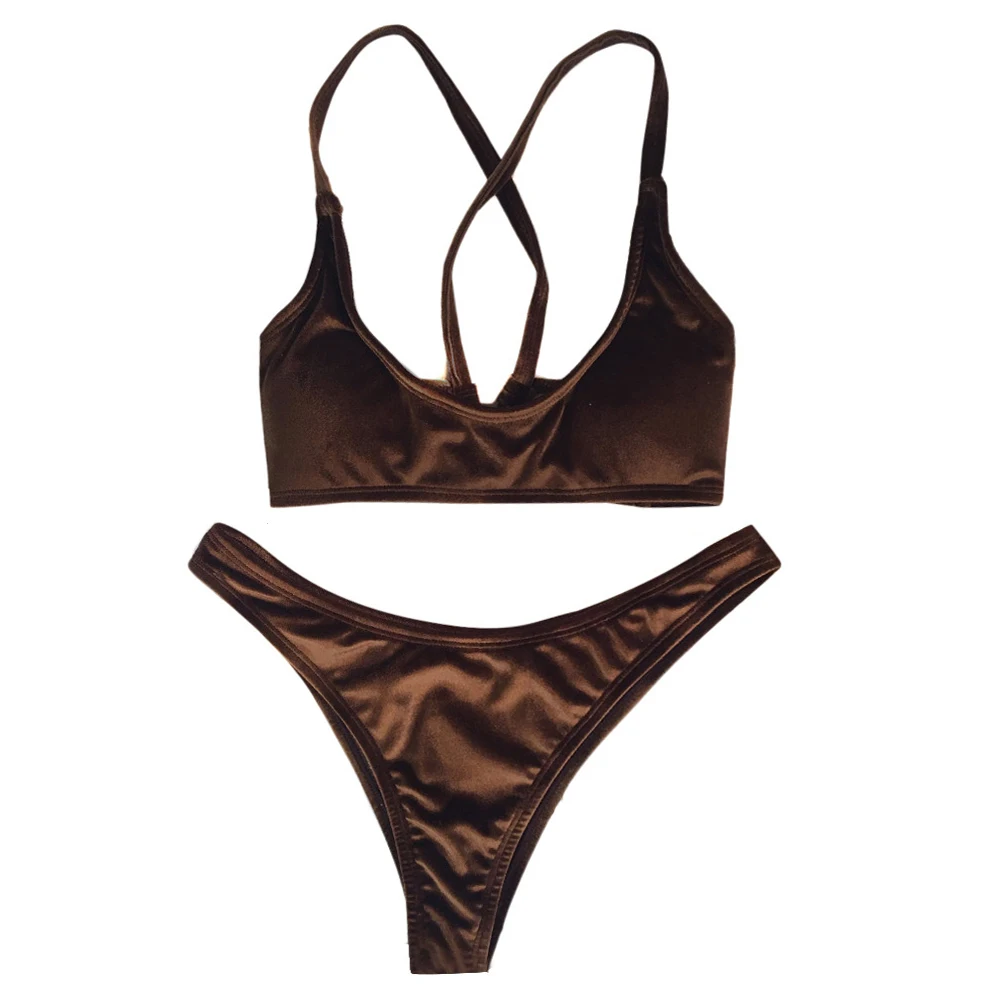 Женские Соблазнительные золотые бархатные стринги 2018 бикини синий коричневый