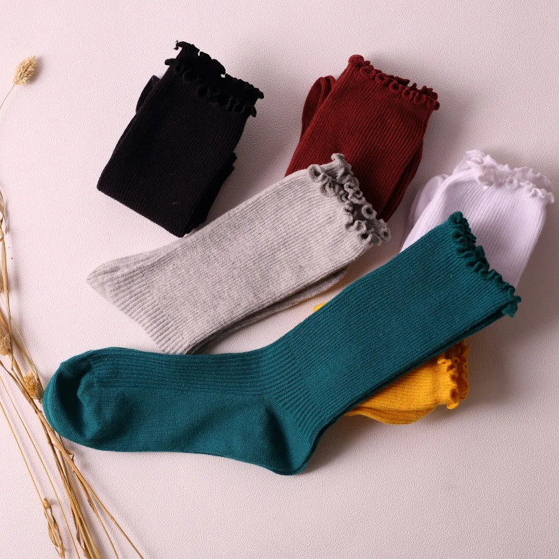 Женские носки новая мода 1 пара длинные школьный стиль хлопок сплошной цвет Ретро