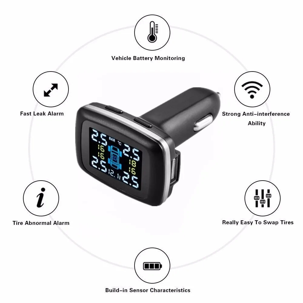 Умный автомобиль TPMS система контроля давления в шинах прикуриватель цифровой ЖК-дисплей Автоматическая охранная сигнализация s
