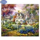 Картина из страз с виллой, полноразмернаякруглая Алмазная 5D Вышивка сделай сам, деревенский пейзаж, мозаика, картина для вышивки Стразы