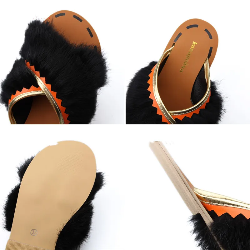 2018 лето-осень новые модные женские туфли вне отпуск тапочки роскошные волосы с