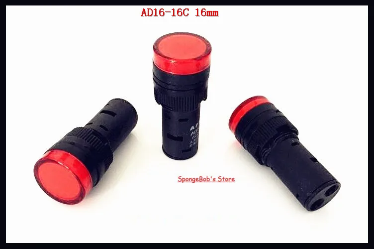 10-20 шт./лот AC/DC 12 В, 24 В, 110 В, AC220V красный AD16-16C 16 мм Размер крепления светодиодный индикатор питания сигнальная лампа