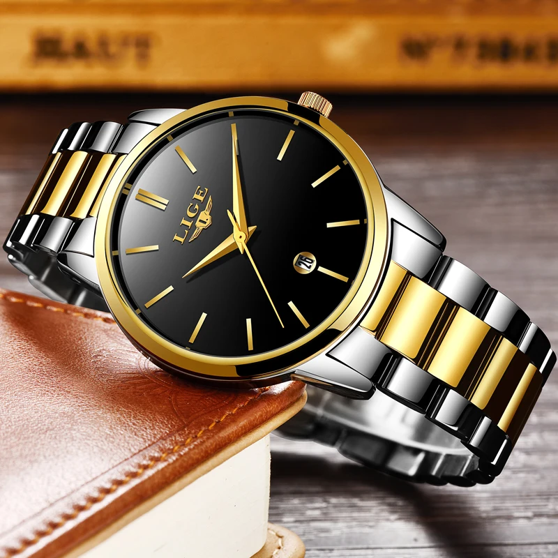 LIGE De Mode или Hommes Montres Top Marque Роскошная в Acier Plein Montre кварцевый поверенный жизнь спорт