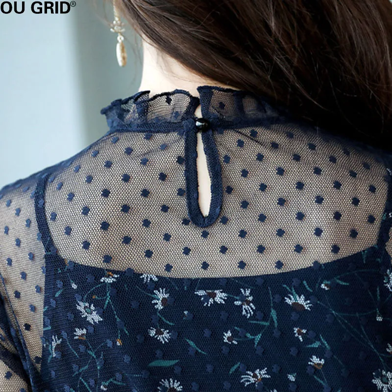 Кружево платье Для женщин 2018 сезон: весна–лето Цветочный принт Синий видеть