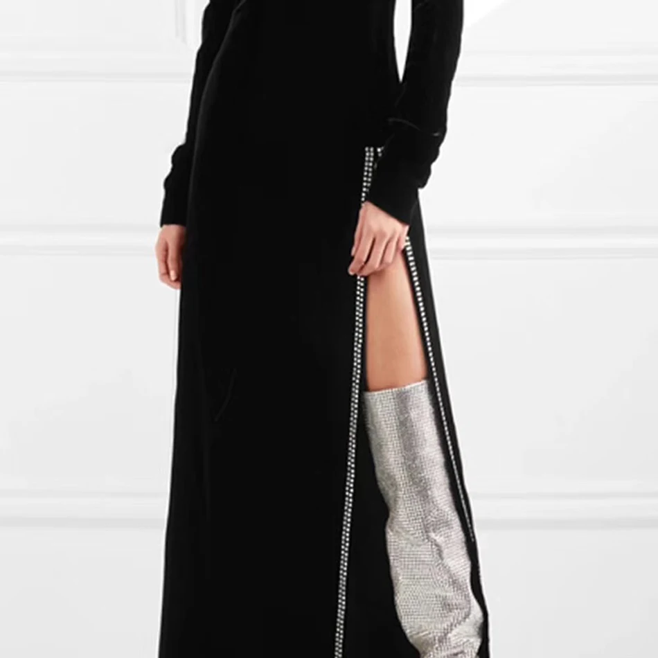 2018 Новое Женское Платье черное бархатное платье для торжеств с круглым вырезом и