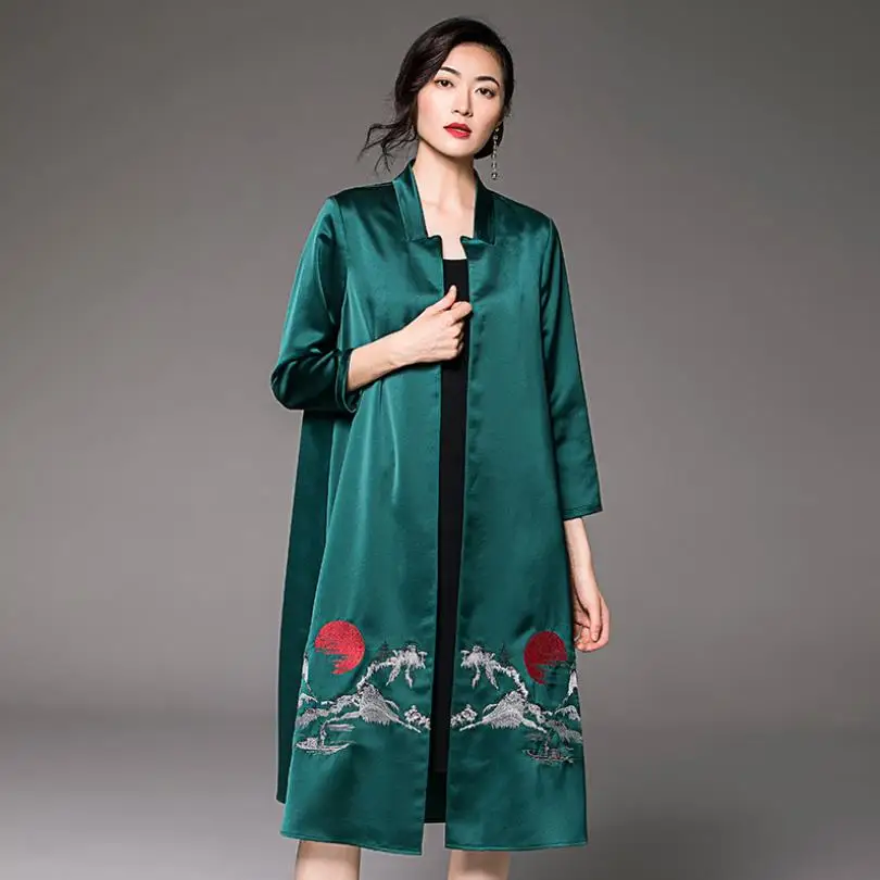 Плащ женский сетчатый с вышивкой шелковая ветровка кимоно оверсайз верхняя