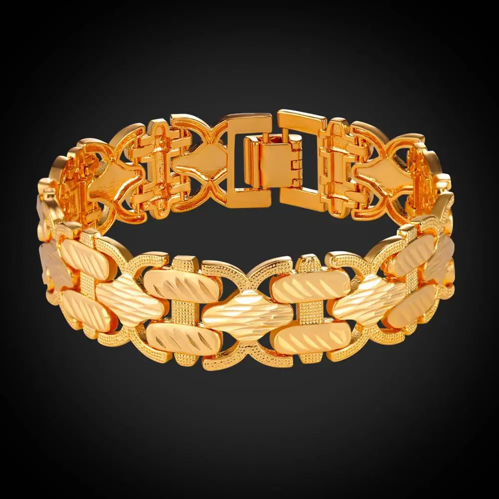 Yellow Gold Color Фирменный дизайнерский браслет с шириной 17 мм, Модный Золотой/Серебряный браслет 21 см для женщин/мужчин, подарок, ювелирное изделие H2490 - Окраска металла: Yellow Gold Color
