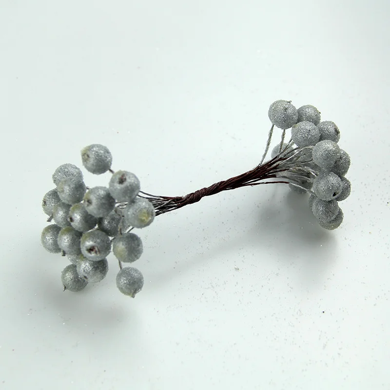 silver Букет из красной вишни, искусственный мини-фруктовый цветок, ягоды, рождественские украшения, 20 шт/40 голов - Цвет: silver