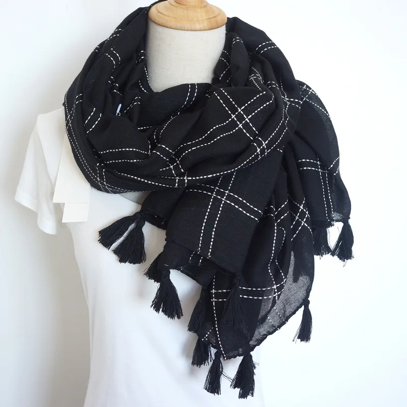 2017 Новый женский осенне-зимний шарф из хлопка и льна теплая клетчатая шаль