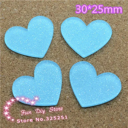 Акриловое блестящее светло-голубое сердце из кабошона с плоской задней